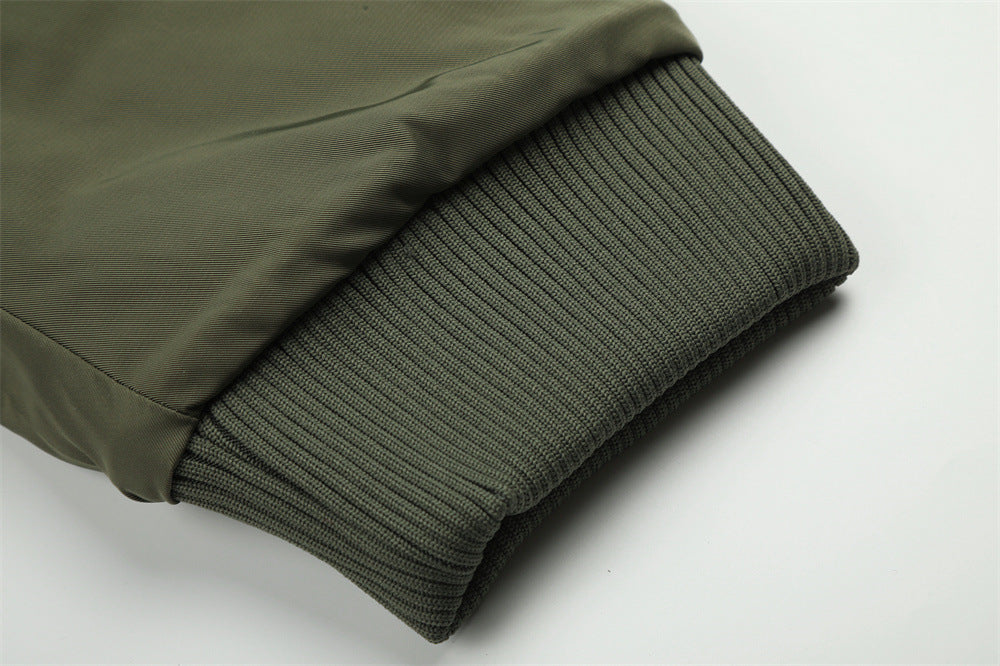 Men's Hooded Bomber Jacket with Detachable Fur-Trim Hood & Military Button