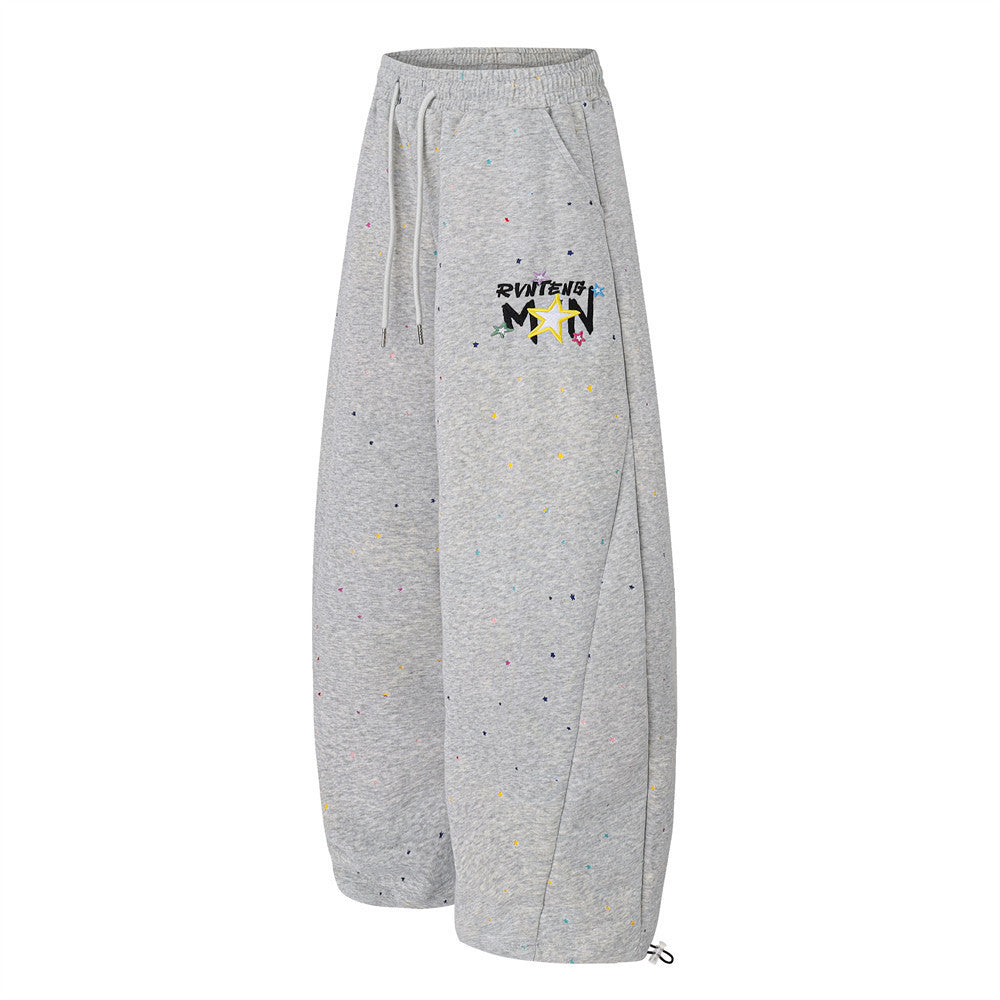 Wide-Leg Sweatpants Men – Allover Star Print & Embroidered Logo Streetwear