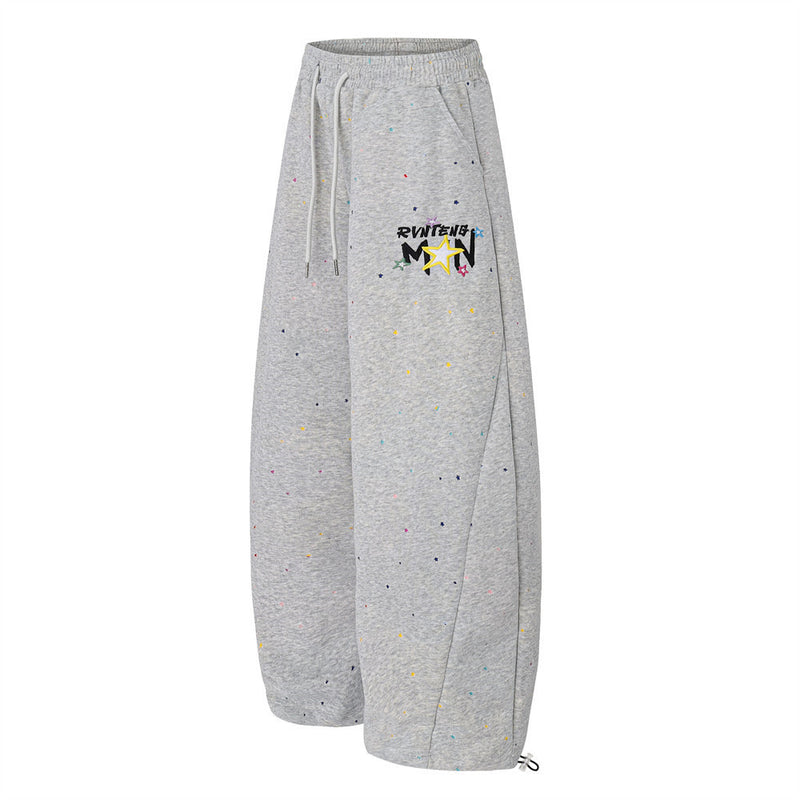 Wide-Leg Sweatpants Men – Allover Star Print & Embroidered Logo Streetwear