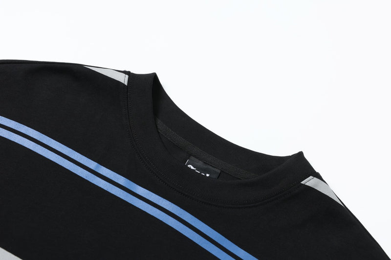 T-shirt oversize rayé à manches longues et col cheminée – Rouge et blanc / Noir et bleu
