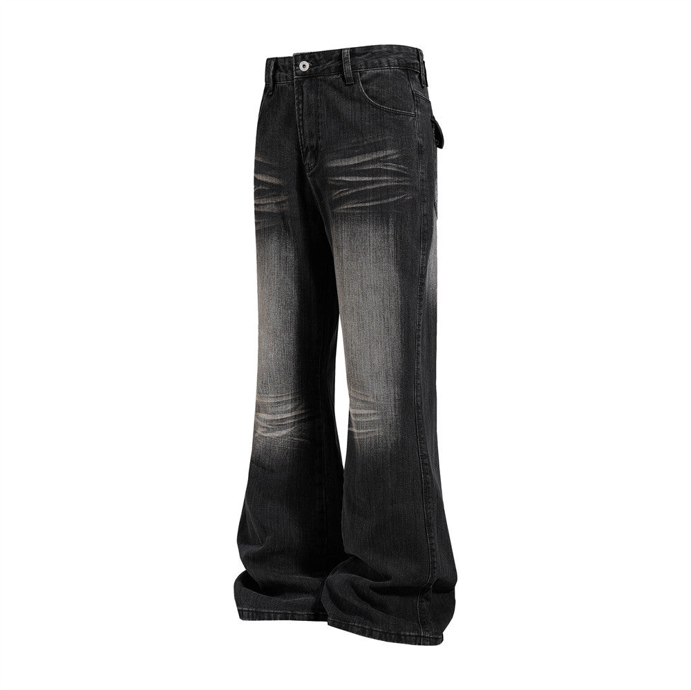 Men's Washed Distressed Flare Jeans – Wide Leg Relaxed Fit Denim
