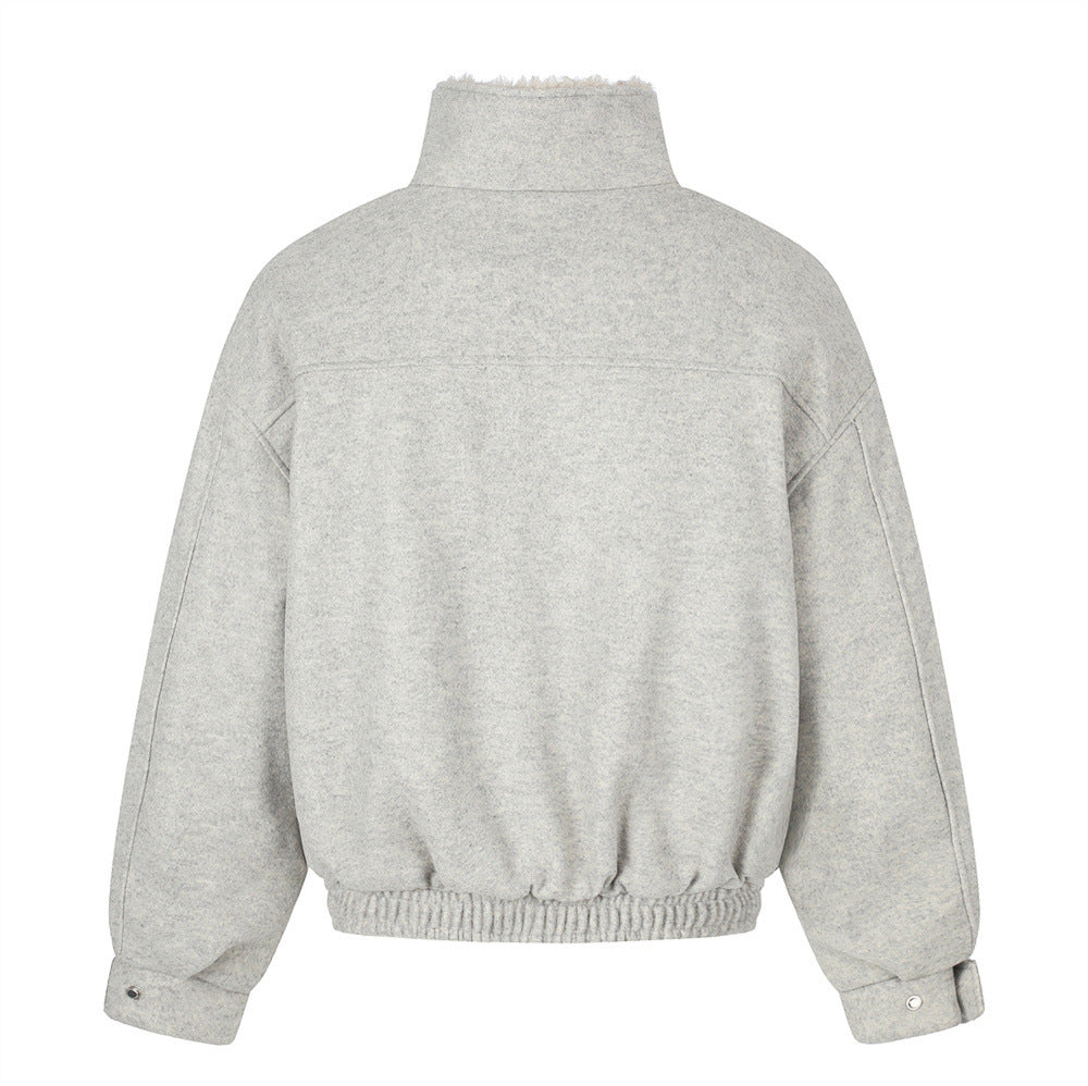 Men's Wool-Blend Sherpa-Lined Stand Collar Bomber Jacket