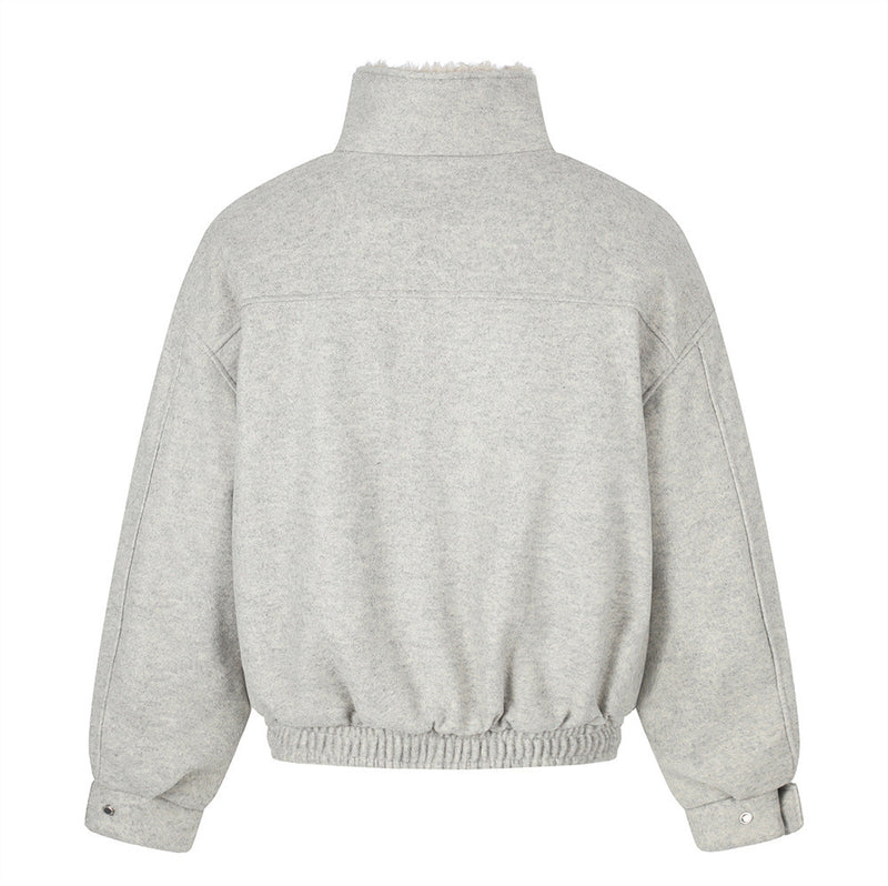 Men's Wool-Blend Sherpa-Lined Stand Collar Bomber Jacket