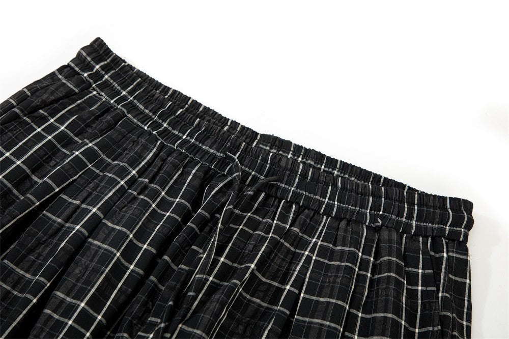 Men's Plaid Wide-Leg Pants – Relaxed Fit Drawstring Trousers