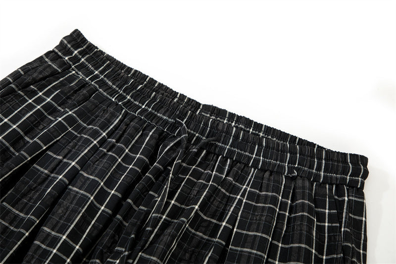 Men's Plaid Wide-Leg Pants – Relaxed Fit Drawstring Trousers