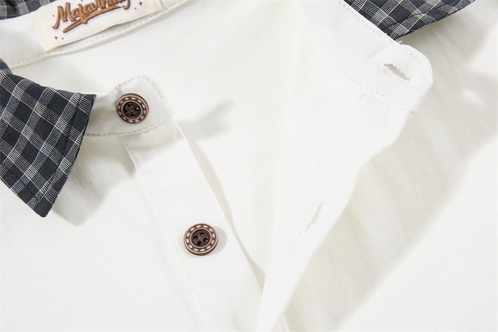 Brooklyn Vintage Layered Polo Shirt with Plaid Sleeves – Relaxed Fit