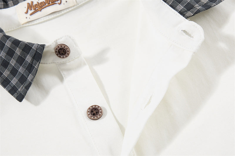 Brooklyn Vintage Layered Polo Shirt with Plaid Sleeves – Relaxed Fit