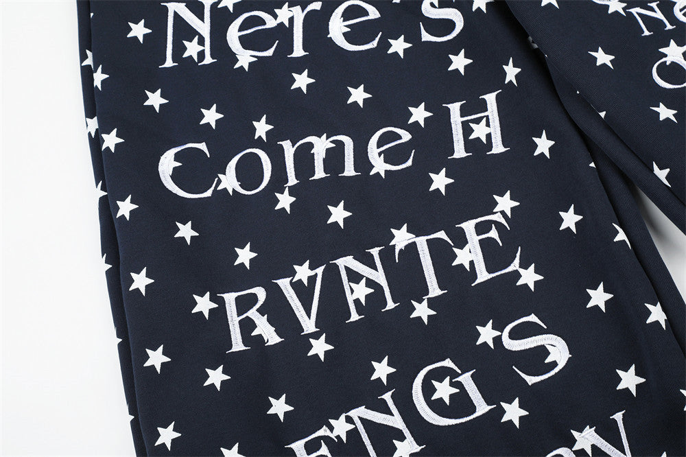 Wide-Leg Star & Letter Print Pants – Men's Hip-Hop Streetwear Baggy Fit