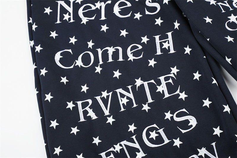 Wide-Leg Star & Letter Print Pants – Men's Hip-Hop Streetwear Baggy Fit