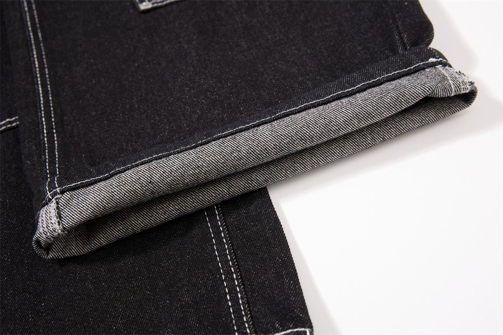 Herren-Cargojeans mit weitem Bein, Klappverschluss und Kontrastnähten