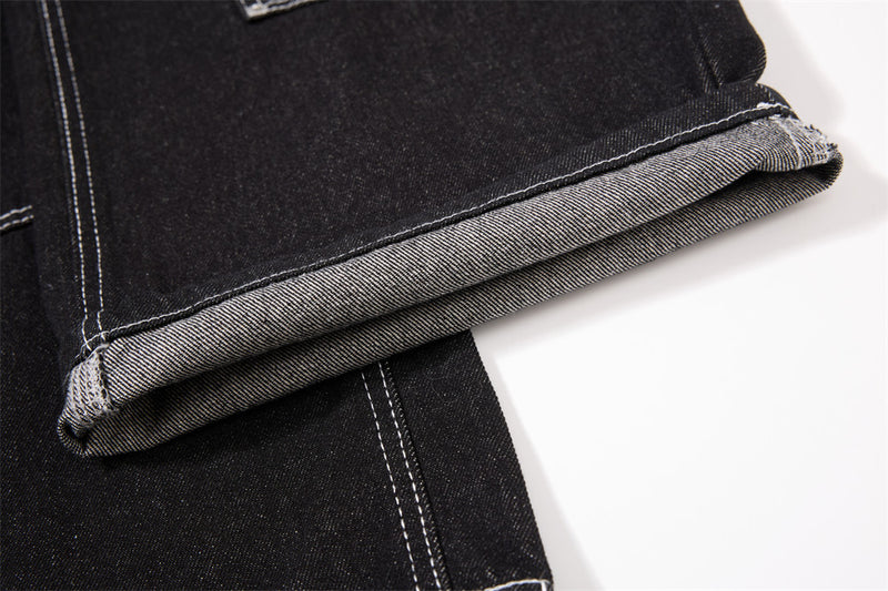 Herren-Cargojeans mit weitem Bein, Klappverschluss und Kontrastnähten