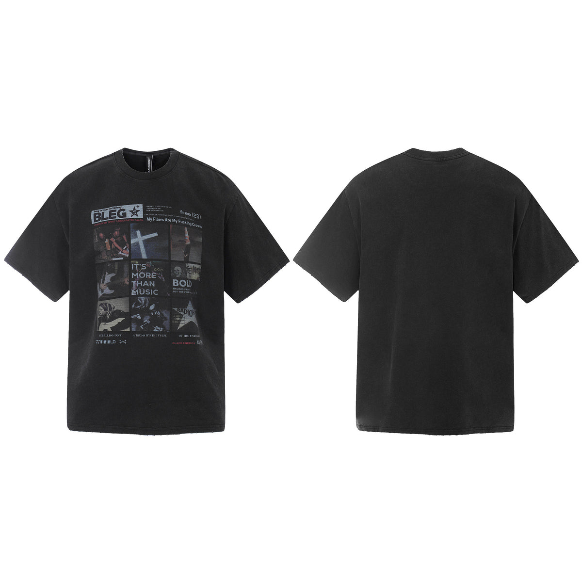 Men's Black Acid-Wash Graphic T-Shirt – BLEG Music Collage Print