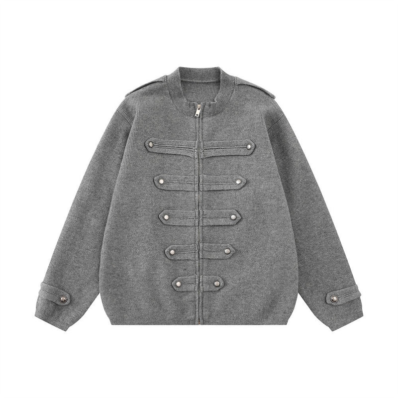 Veste en maille zippée d’inspiration militaire – Cardigan oversize à col montant avec