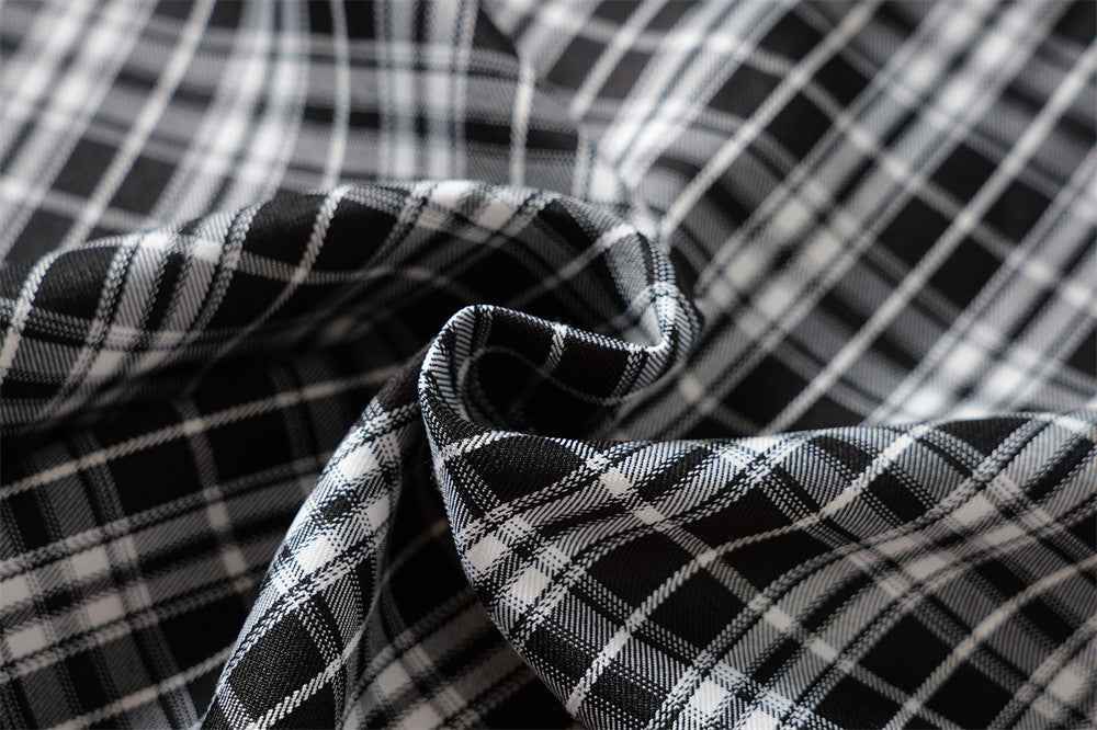 Men's Plaid Long Sleeve Shirt with LUCK Star Letter Patch