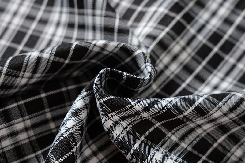 Men's Plaid Long Sleeve Shirt with LUCK Star Letter Patch