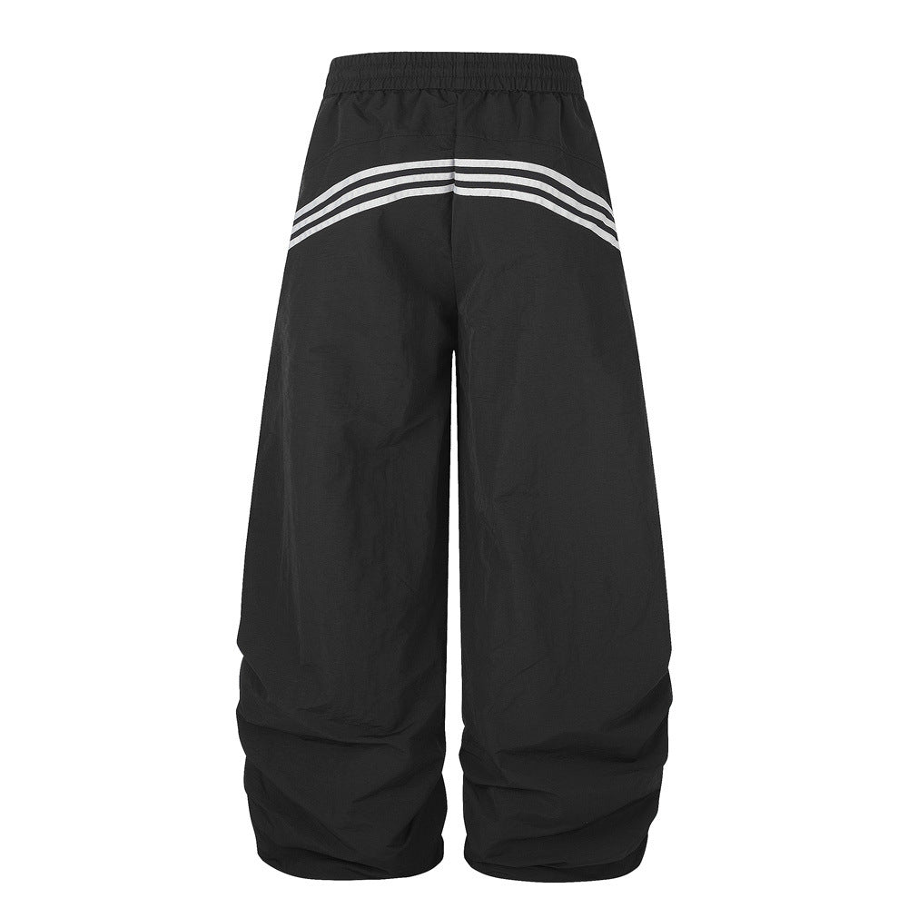 メンズ 3ストライプトラックジャケット＆ワイドレッグパラシュートパンツ ストリートウェアセット