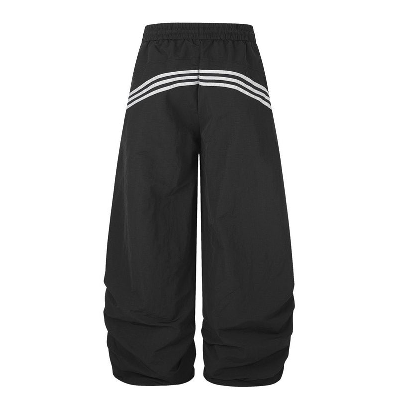 メンズ 3ストライプトラックジャケット＆ワイドレッグパラシュートパンツ ストリートウェアセット