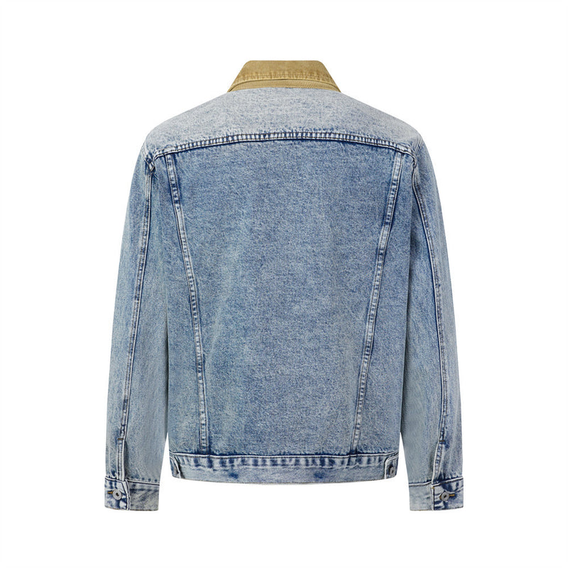 Veste en denim délavé à l’acide avec col en velours côtelé – Coupe oversize streetwear