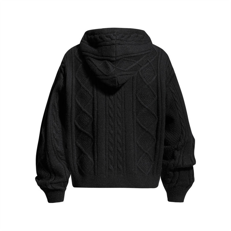 Sweat à capuche zippé en maille torsadée à motif losanges et capuche à cordon