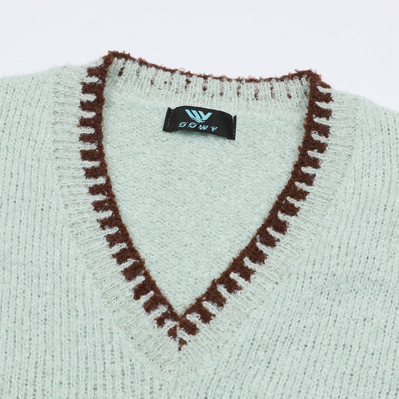 Cartoon Bear Knit Sweater Vest – V-Neck Jacquard Sleeveless Pullover