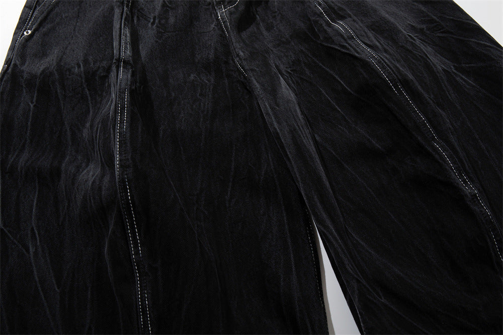 Crinkle-Washed Black Denim Shorts – Wide Leg Streetwear Fit