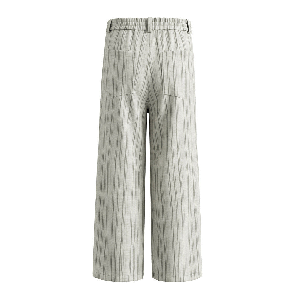 Pantalones de pierna ancha de rayas con pinzas – Corte relajado y cierre frontal de botones