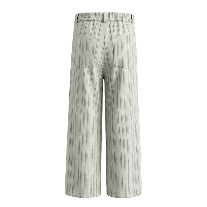Pantalones de pierna ancha de rayas con pinzas – Corte relajado y cierre frontal de botones