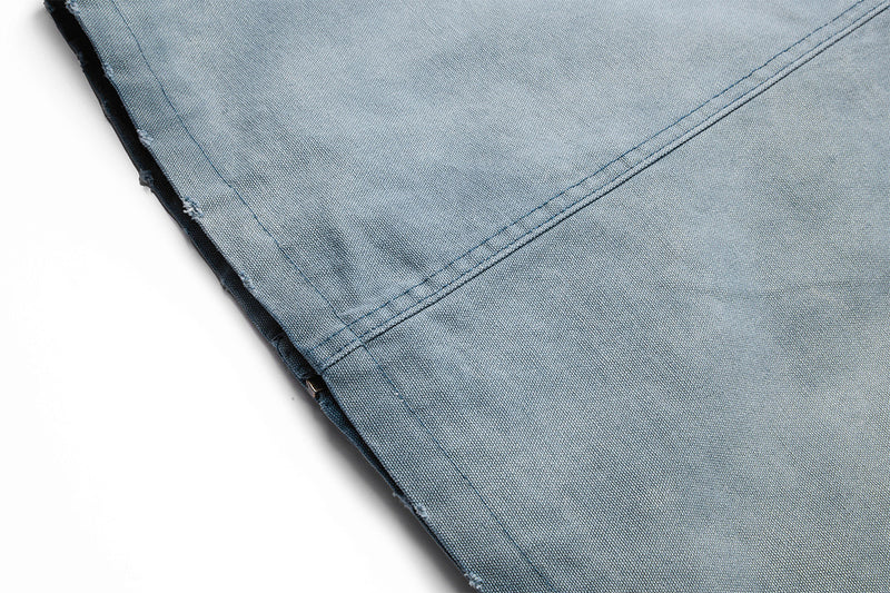 Boxy Washed Denim Workwear Jacket with Corduroy Collar & Clasp Closure