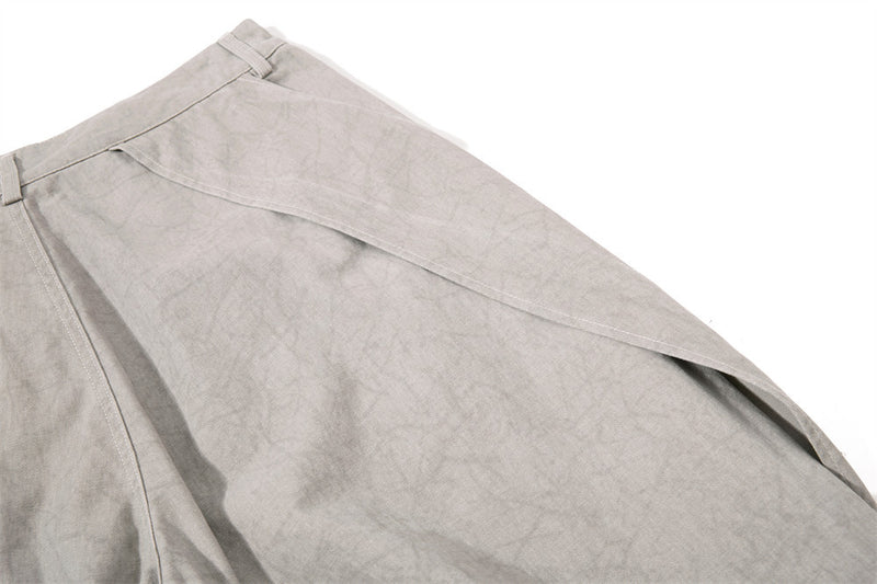 Wide-Leg Pleated Drape Pants – Acid Wash Baggy Trousers with Zip Pockets