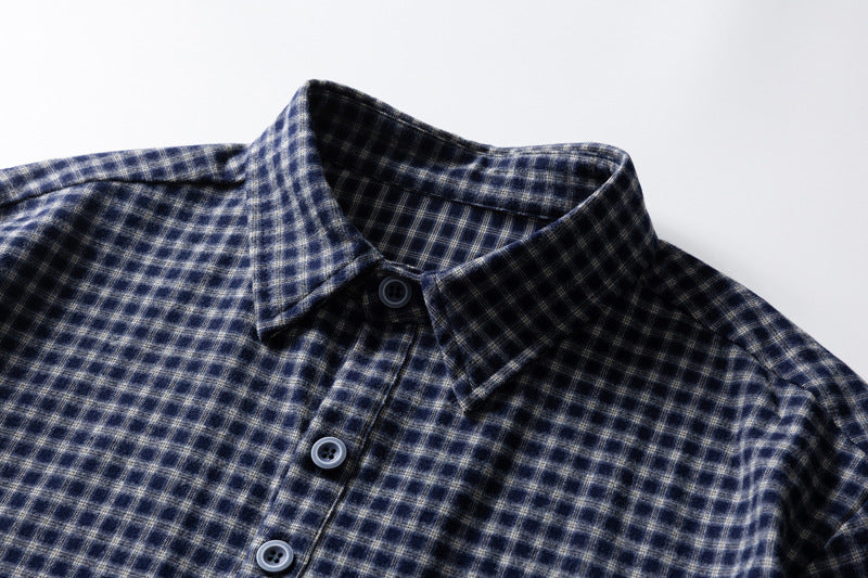Men's Plaid Flannel Oversized Button-Down Shirt with Embroidered Pocket Patch