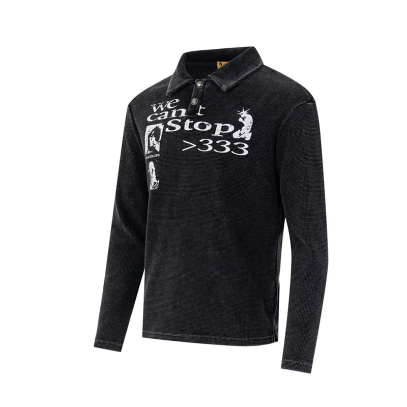 Polo manches longues – T-shirt graphique de créateur en maille gaufrée délavée