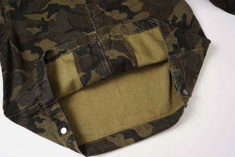 Veste de travail zippée en toile camouflage avec col en velours côtelé