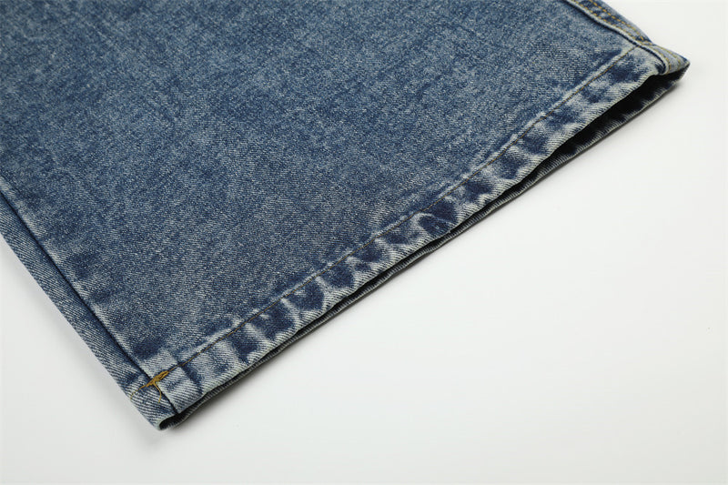 Baggy Wide-Leg Jeans Men – Distressed Denim with Double-Row Stud Detail