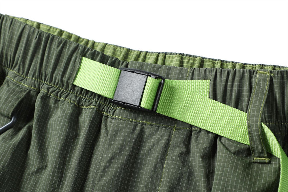 Men's Outdoor Nylon Track Pants with Belt — Contrast Stitch Wide-Leg Casual
