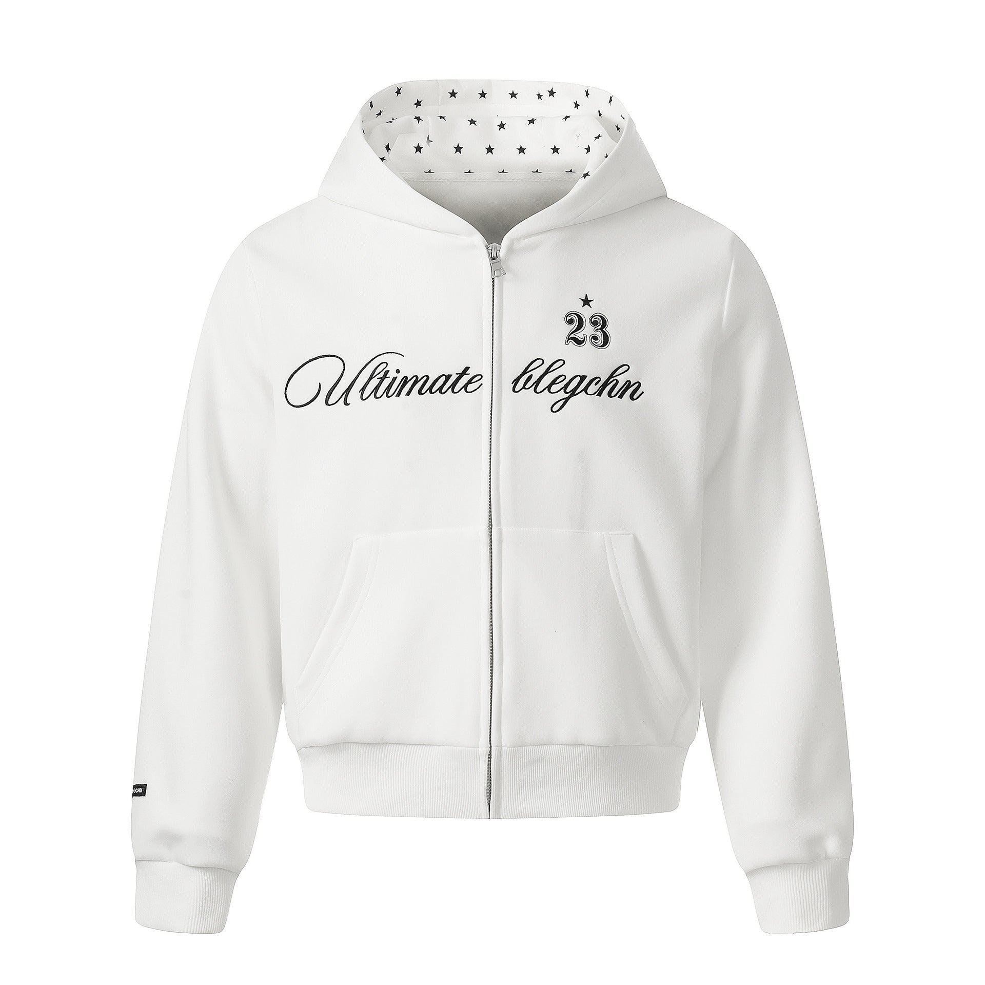 Sweat zippé à capuche avec oreilles de diable et doublure étoilée — Style vintage américain court