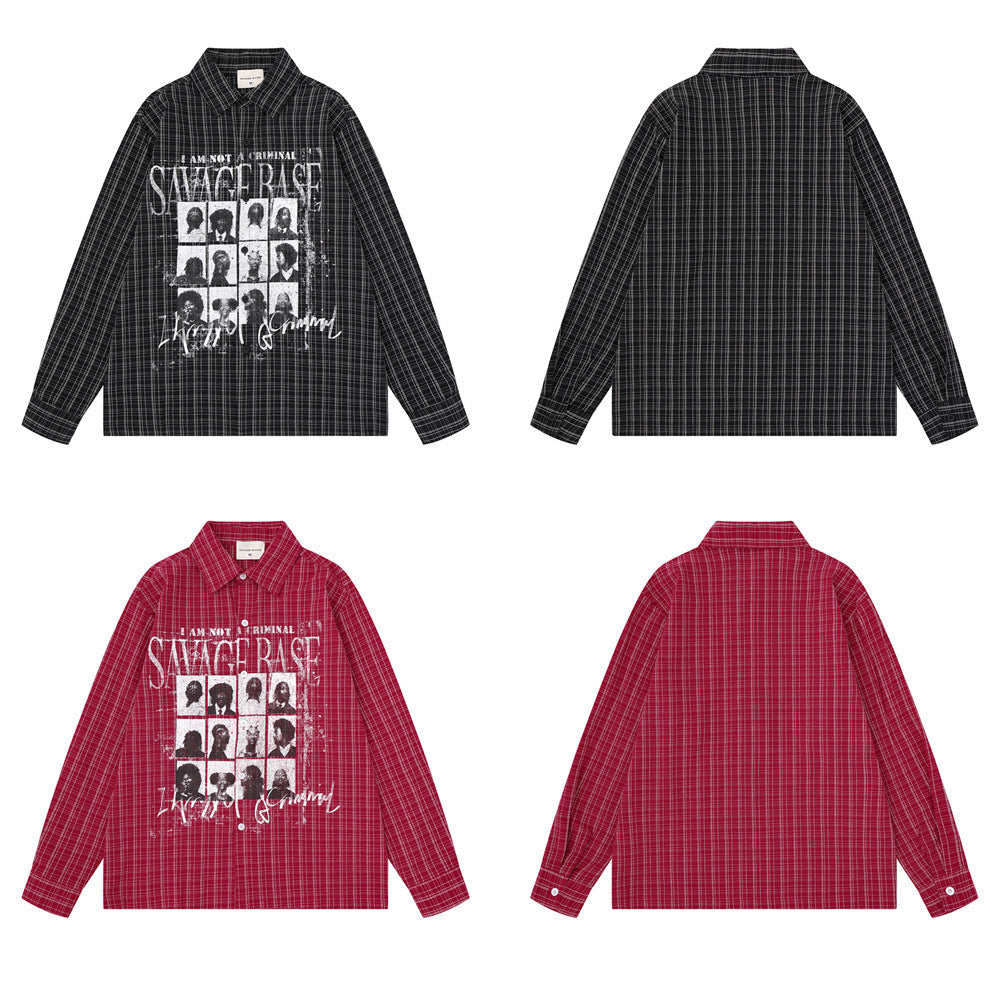 Chemise homme à carreaux manches longues avec imprimé graphique Savage Base Mugshot