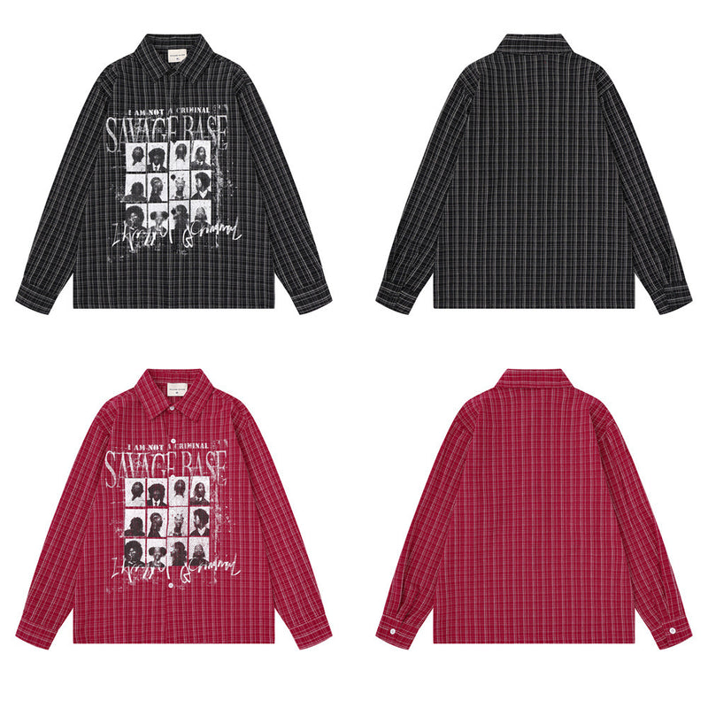 Chemise homme à carreaux manches longues avec imprimé graphique Savage Base Mugshot