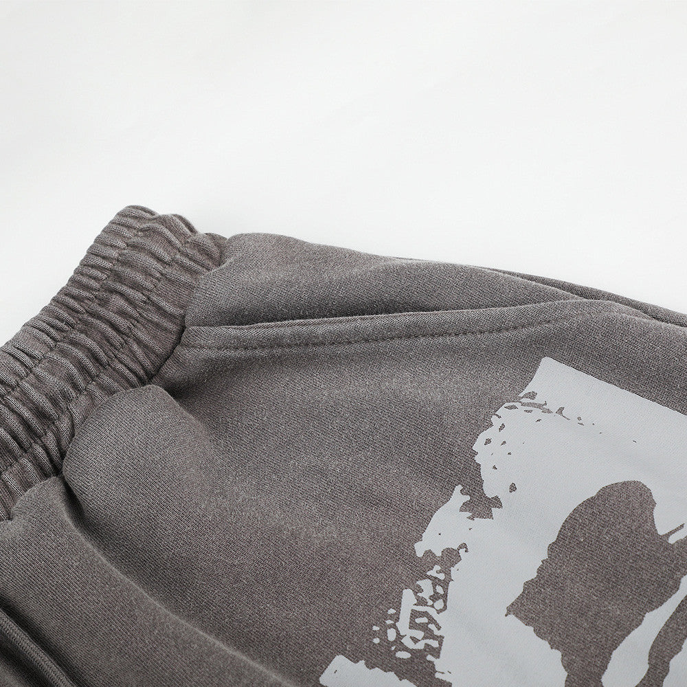 Wide-Leg Sweatpants with Vintage Cross Print & Acid Wash Finish