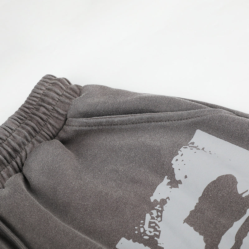 Wide-Leg Sweatpants with Vintage Cross Print & Acid Wash Finish