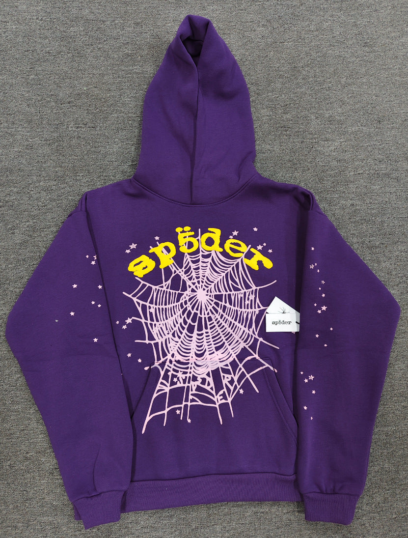 Sp5der Web Hoodie – Deep Purple & Yellow 440GSM Heavyweight Oversized Streetwear Pullover