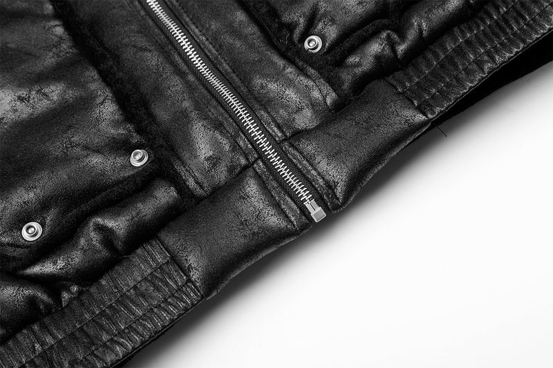 Black Faux Leather Bomber Jacket with Shearling Lining & Moto Hardware