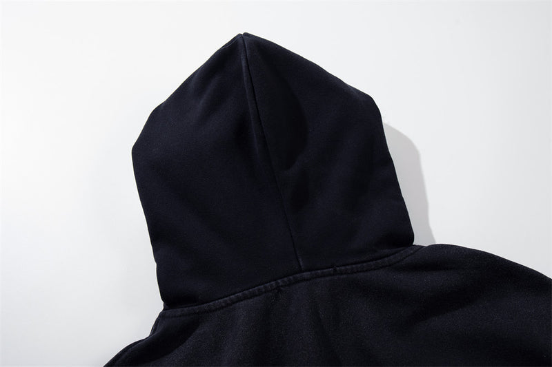 Men's Cropped Zip-Up Hoodie – Black Graphic Script with Detachable Faux Fur Hood