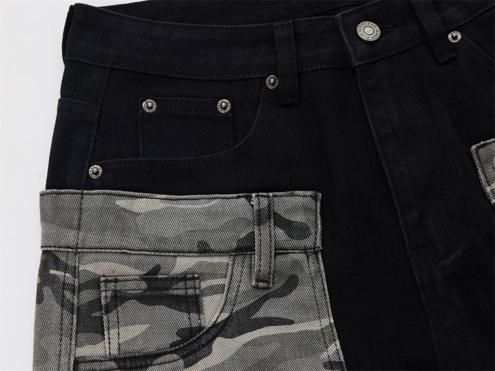 Men's Camo Cargo Pants – Faux Two-Piece Baggy Wide-Leg Denim