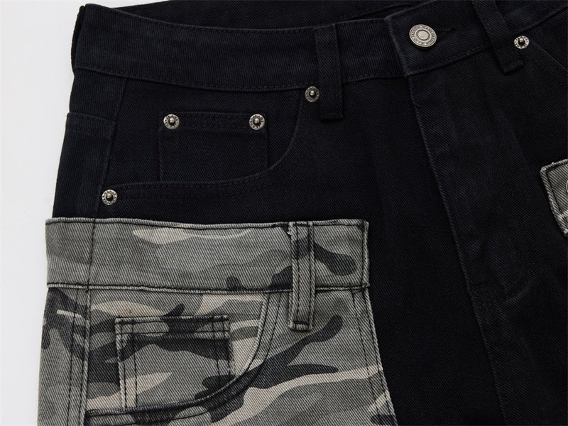 Men's Camo Cargo Pants – Faux Two-Piece Baggy Wide-Leg Denim