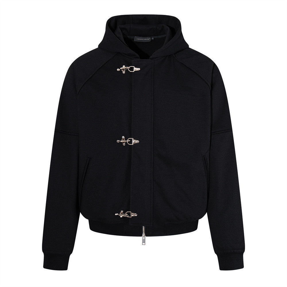 Men's Metal Clasp Hoodie & Wide-Leg Sweatpants Tracksuit Set