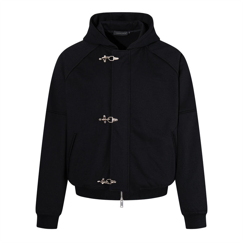 Men's Metal Clasp Hoodie & Wide-Leg Sweatpants Tracksuit Set