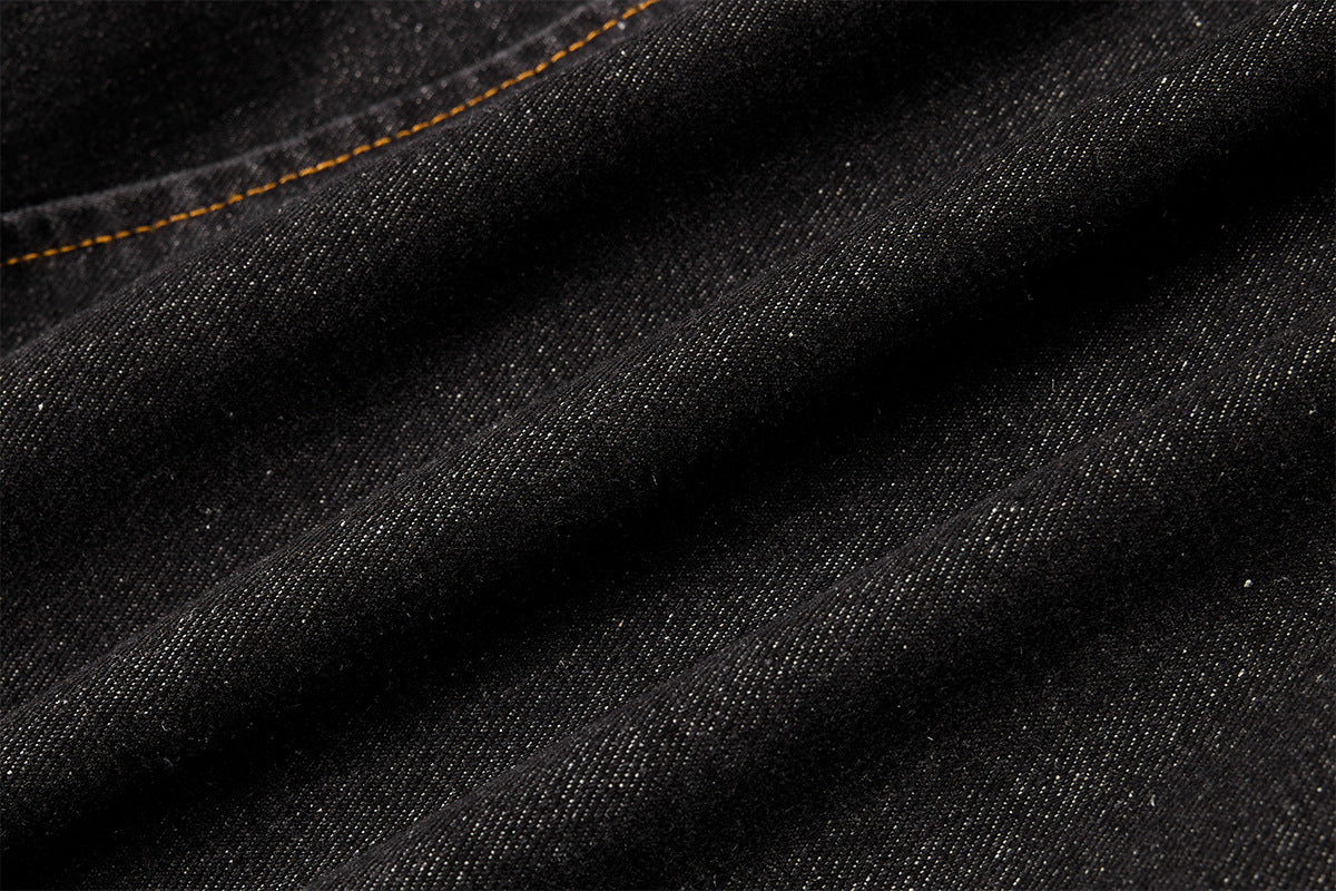 Military-Style Washed Denim Jacket – Stand Collar, Double-Breasted Button Detail
