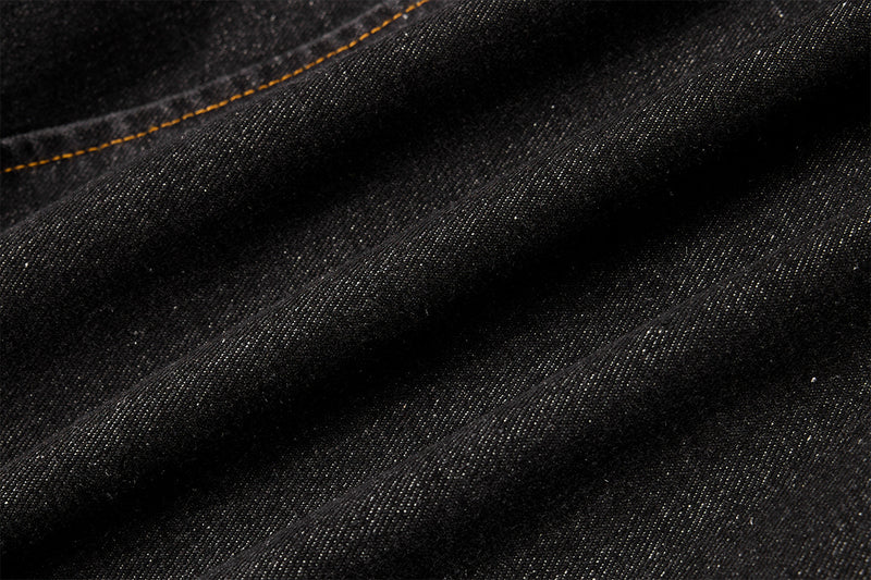 Military-Style Washed Denim Jacket – Stand Collar, Double-Breasted Button Detail