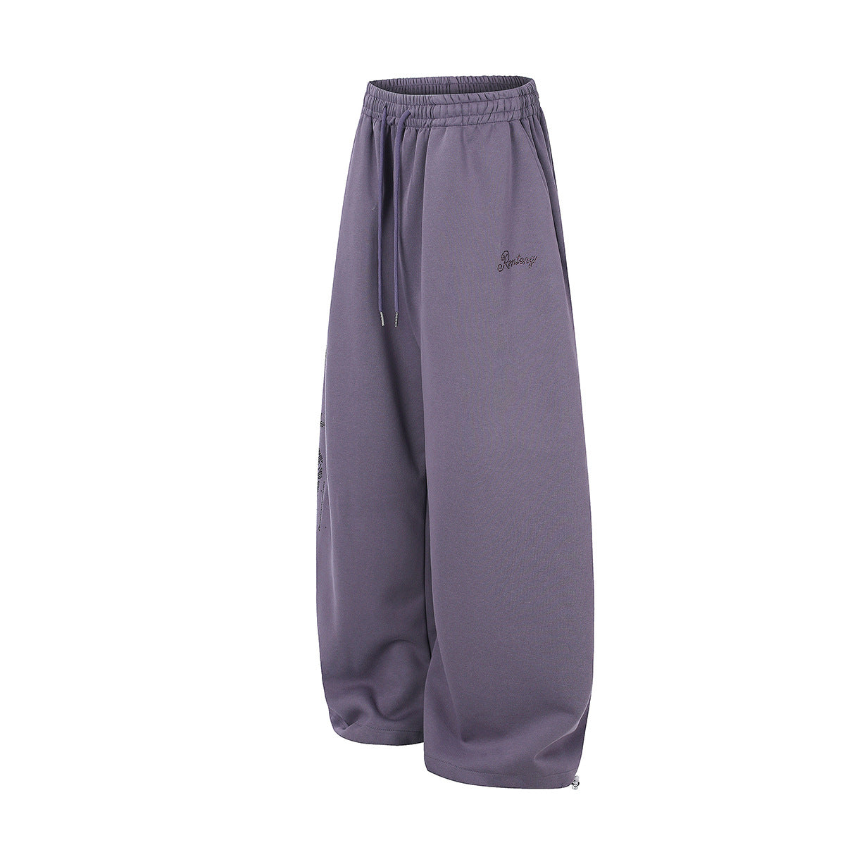 Wide-Leg Sweatpants with Rhinestone Rose Print & Drawstring Waist
