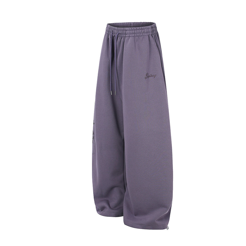 Wide-Leg Sweatpants with Rhinestone Rose Print & Drawstring Waist